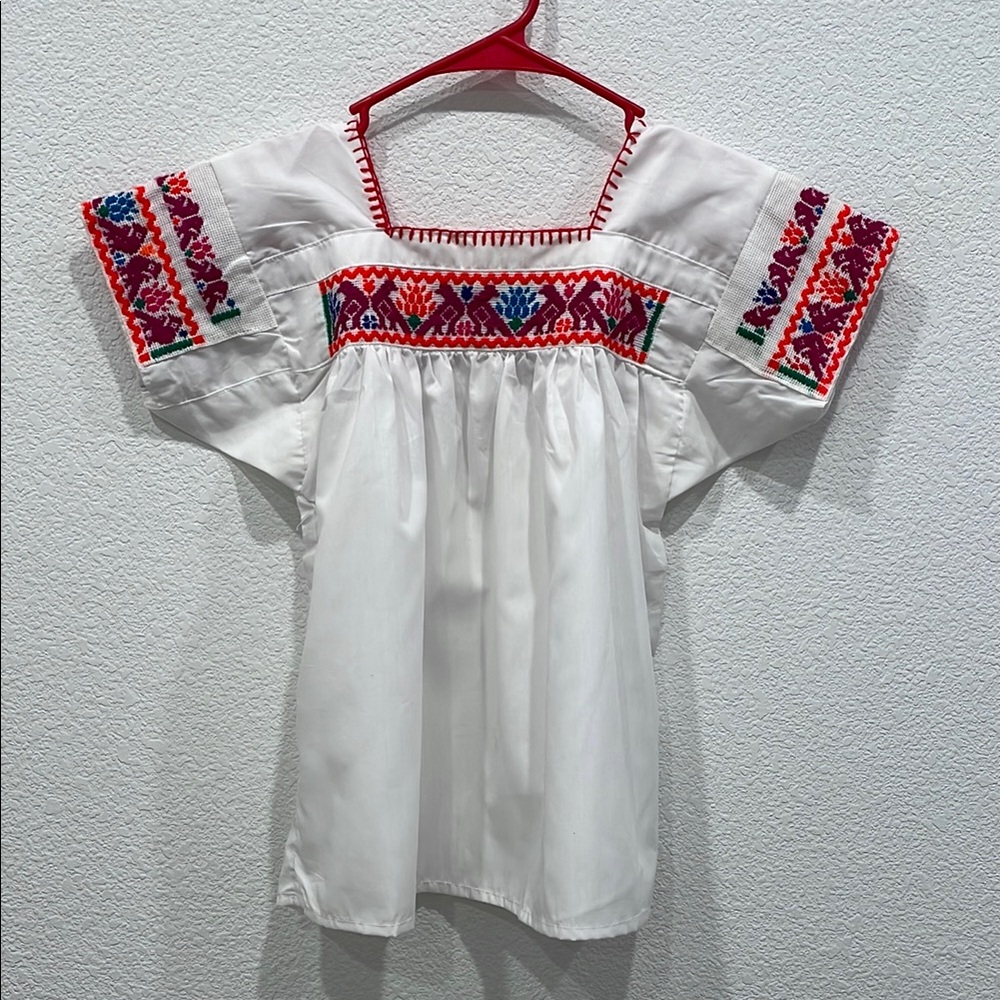 White Hand made Blouse with Colorful Embroidery